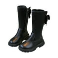 thumbnail image 1 of Girls Wide Calf Riding Boots Sweet Pearl Bowknot Splice Leather Round Toe Lug Sole Size Zipper Tall Booties Black 3.5 Big Kid, 1 of 5