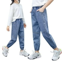 Girls Wide Leg Baggy Jeans Kids Fashion Pleated Elastic High Waist Denim Pants with Pockets 5-14 Years Denim Shorts Girls