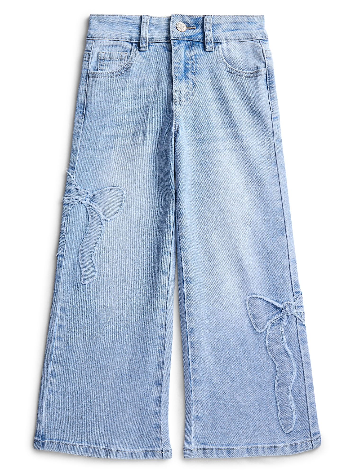 Gogo Star Girls Bow Embroidered Wide Leg Jeans, Size 5–18