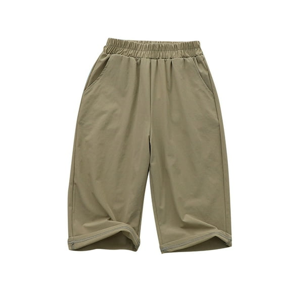 Girls Wide Leg Capri Pants Quick Dry Lightweight Summer Capris with Pockets High Waist Sun Protection Slacks Outdoor 15 Years, Khaki