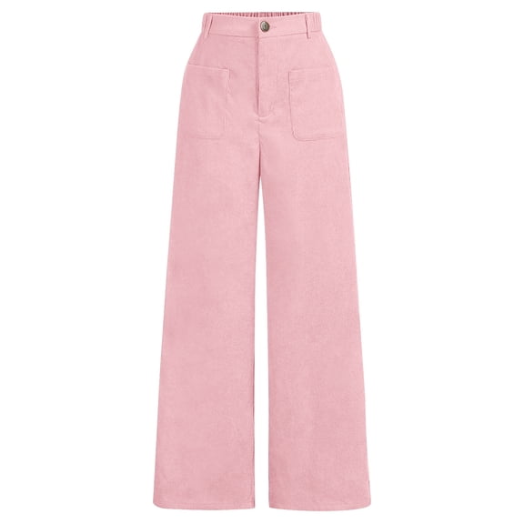 Girls Wide Leg Corduroy Pants Button Front Zipper Straight Pants with Pockets High Waist Casual Pants for Girls Girls Pink Pants Kids Back To School Outfits for Girls 5-6 Years