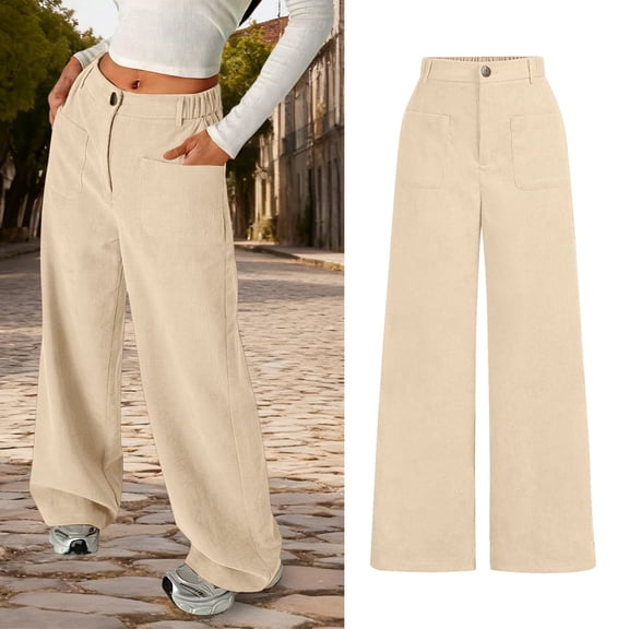Girls Wide Leg Corduroy Pants with Pockets Vintage Baggy Pants High Waist Casual Pants for Girls Khaki Pants Kids Tween Girl Clothing 5-6 Years