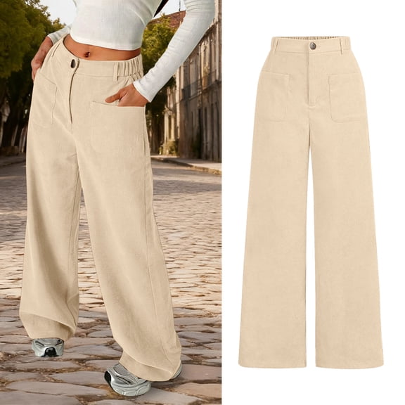 Girls Wide Leg Corduroy Pants with Pockets Vintage Baggy Pants High Waist Casual Pants for Girls Khaki Pants Kids Tween Girl Clothing 5-6 Years