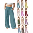thumbnail image 1 of Girls Wide Leg Cotton Linen Pants Kids Drawstring Waist Loose Casual Fashion Long Pants with Pockets, 1 of 9