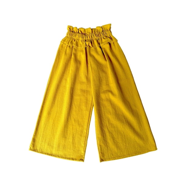 Girls Wide Leg Cotton Pants Paperbag High Waist Ruffle Hem Palazzo Trousers Kid Summer Baggy Oversize Casual Flowy Beachwear