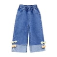 thumbnail image 1 of Girls Wide Leg Cropped Jeans Blue for Kids to Big Kid 2T-8 Years with Elastic Waist & Ruffle Cuff Hem Play Outfit,Size 5-6 T, 1 of 5