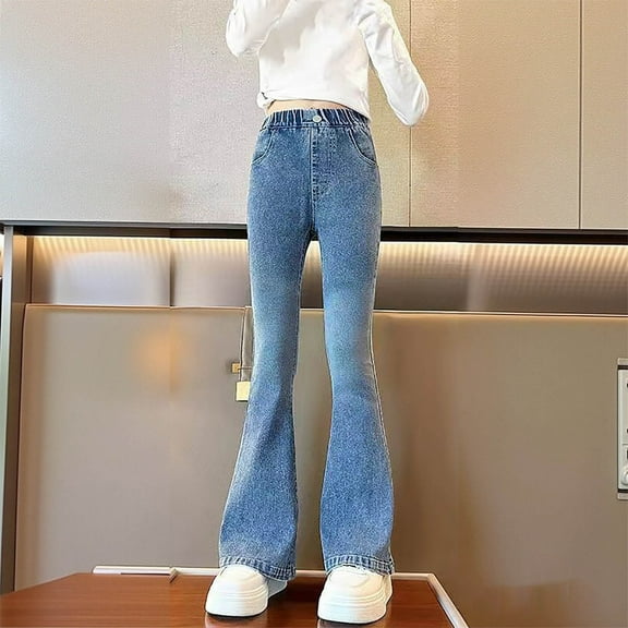 Girls' Wide Leg Denim Jeans New Girls' Jeans Girls and Stylish Appearance Children's Bottoms Medium and Large Children's Pants Style B-32 Blue 12 Years