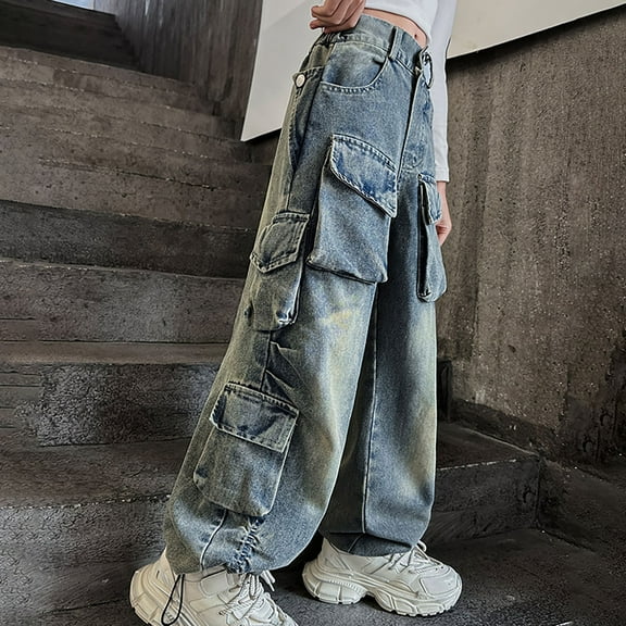 Girls Wide Leg Jeans Baggy Bow Heart Embroidery High Elastic Waist Denim Pants Kids Girls Y2k Vintage Toddler Pants Jeans For Kids Girls Long Pants
