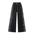 thumbnail image 1 of Girls' Wide Leg Jeans Black with Side Bow Embroidery and Relaxed Fit 5-15 Years, 1 of 5