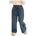 thumbnail image 1 of Girls Wide Leg Jeans Casual Spring Denim Pants Baggy Loose Elastic Waist Long Fall Trousers Kids Clothes, Dark Blue, 5 Years, 1 of 7