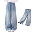 thumbnail image 1 of Girls Wide Leg Jeans Elastic Waist Baggy Jeans Girls Bow Print Pants Girls School Clothes Pants for Girls Size 5-14 Years, 1 of 6