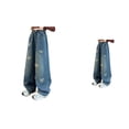 thumbnail image 1 of Girls Wide Leg Jeans – High Waist Baggy Denim Pants with Heart Patch, Soft Stretchable Fabric, Korean Style Casual Y2K Streetwear for Autumn, 1 of 7