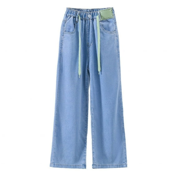 Girls Wide Leg Jeans Kids Elastic Waist Straight Leg Denim Pants Baggy Jeans Loose Pull on Joggers Trousers Streetwear