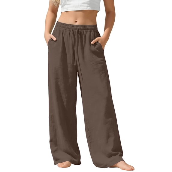 Girls Wide Leg Palazzo Pants 3-14Y Kids Elastic Waist Drawstring Trousers Casual Loose Fit Pants with Pockets for Summer Brown 11 Years