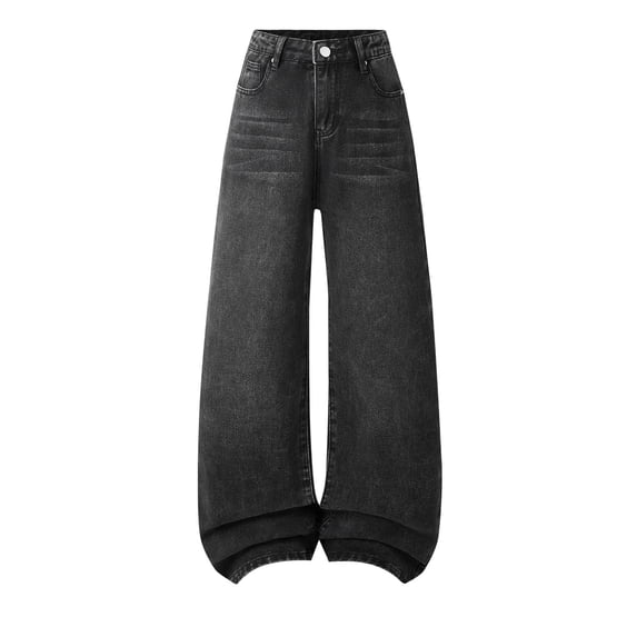 Girls Wide Leg Pants Black Girls High Wasited Jeans Wide Leg Straight Baggy Denim Pants Loose Fit Kids Denim Trousers