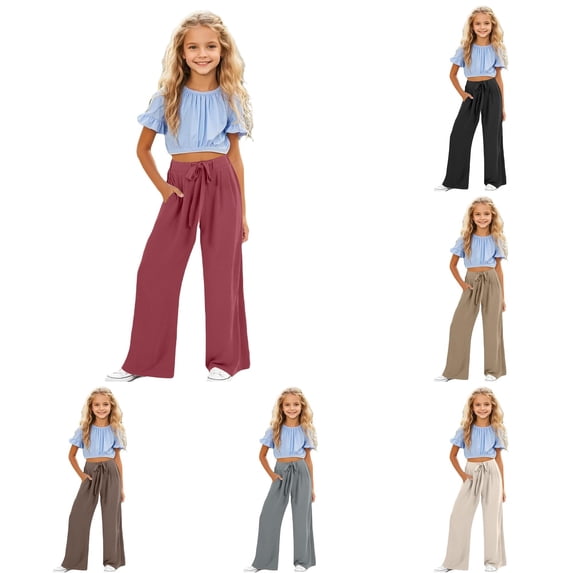 Girls Wide Leg Pants Casual Trousers Loose Fit Long Pants Comfortable Stretchy Soft for Everyday Play and School Wear Violet Leggings for Girls 13-14 Years