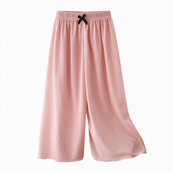Girls Wide Leg Pants Elastic Waist Flowy Casual Trousers with Pockets 6-12 Months 12-24 Months 2T 3T 4T 5T 6T 7T 8T 9T Children Pink 18-24 Months