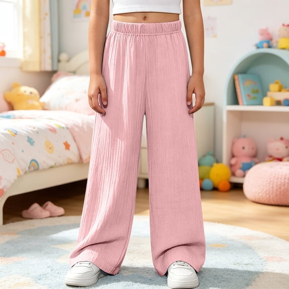 Girls Wide Leg Pants Elastic Waist Loose Fit Flowy Trousers Casual Lounge Summer Lightweight Relaxed Dance Sweatpants Flattering Playwear with Pockets