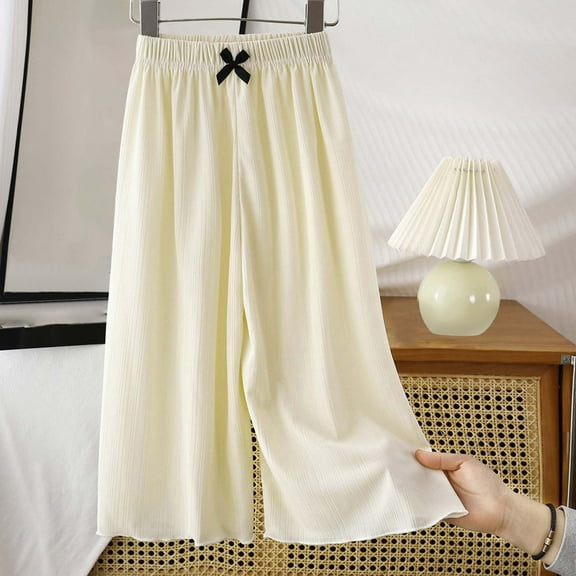 Girls Wide Leg Pants Flowy Loose Fit Palazzo Pants for Girls Kids Ice Silk Trousers Casual Beach Pants