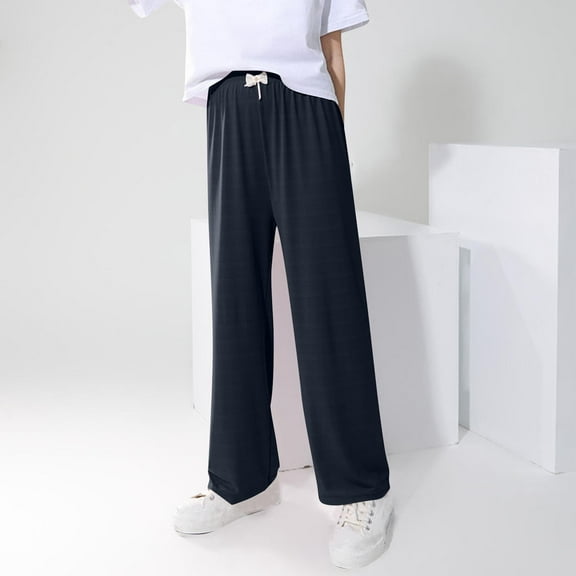 Girls Wide Leg Pants High Waist Loose Flowy Trousers Teen Thin Lightweight Soft Casual Pants Toddler Clothes Full Length Ice Silk Sweatpants for Kids 3-15Y