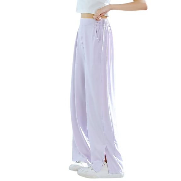 Girls Wide Leg Pants Ice Silk Cooling Casual Split Hem Pants Pocket Loose Kids High Waist Trousers Lounge Wear 7T