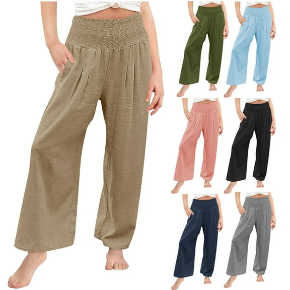 Girls Wide Leg Pants Kids Elastic High Waist Loose Fit Casual Pants Comfy Lounge Trousers with Pockets