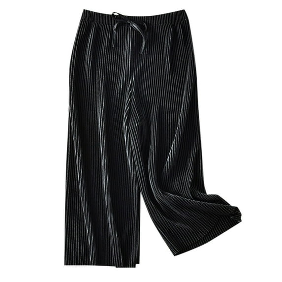 Girls Wide Leg Pants Lightweight Casual Elastic Waist Straight Leg Loose Trousers For Kids(Color:Black,Size:10-11 Years)