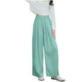 thumbnail image 1 of Girls Wide Leg Pants Linen with Pockets Flowy Smocked High Waisted Loose Trousers Casual Fit Pants for 3-16Years, 1 of 4