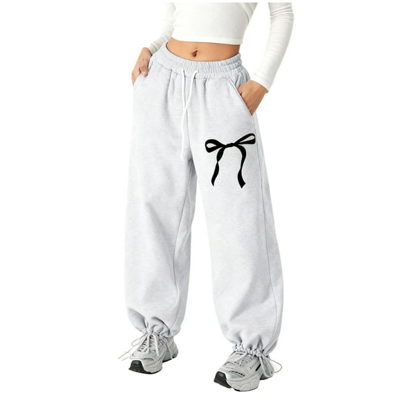 Girls Wide Leg Pants Teen Girl Pants Cute Girls Bowknot Sweatpants, Loose Fit Athletic Pants with Drawstring Waist & Pockets