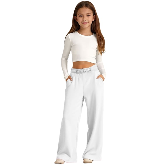 Girls Wide Leg Sweatpants Baggy Sweatpants Elastic Waisted Sweatpants with Pockets Kids Trousers 5T-14T