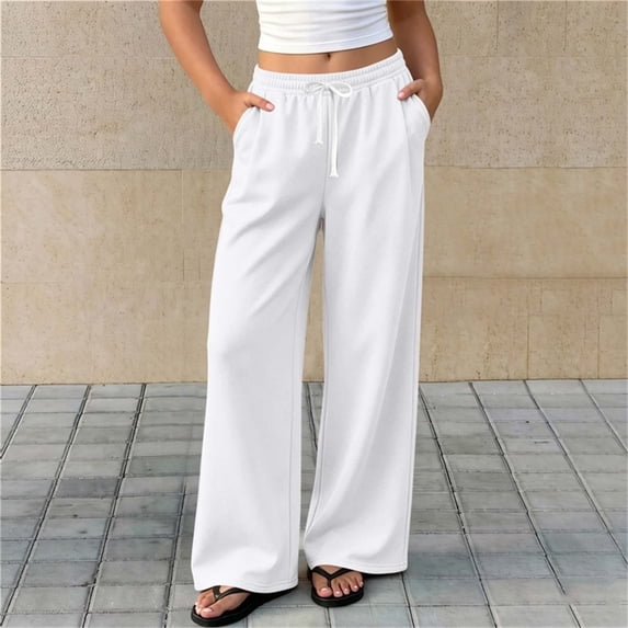 Girls Wide Leg Sweatpants Casual Lounge Pants with Pockets High Elastic Waist Drawstring Relaxed Fit Athletic Baggy Joggers for Yoga Workout Gym Running Daily Wear Back to School