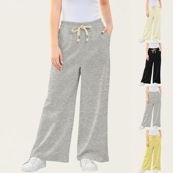 Girls Wide Leg Sweatpants Cute Baggy Joggers Sweat Pants Kids Drawstring Elastic Waist Athletic Pants Spring Fall Casual Loose Trousers with Pockets