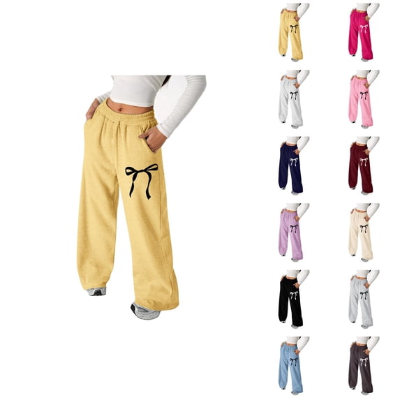Girls Wide Leg Sweatpants Loose Casual Track Pants with Pockets Straight Leg Girls Pants Big Kids School Athletic Bottoms