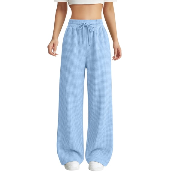 Girls Wide Leg Sweatpants Textured Cotton Joggers High Waist Loose Pockets Soft Casual Sport Pants Baggy Causal Open Bottom