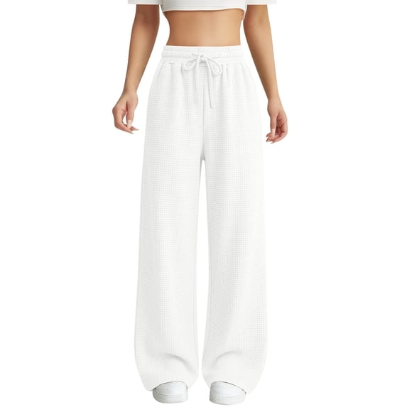 Girls Wide Leg Sweatpants Textured Cotton Joggers High Waist Loose Pockets Soft Casual Sport Pants Baggy Causal Open Bottom
