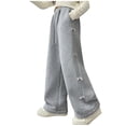 thumbnail image 1 of Girls Wide Leg Sweatpants with Bow Details, Elastic Waist Joggers Pockets, Gray Flare Leg Lounge Pants for Kids,Size 7-8 T, 1 of 5