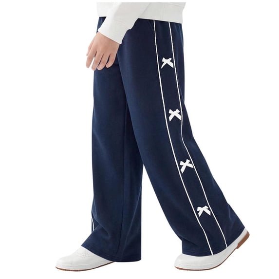 Girls Wide Leg Sweatpants with Bows Summer Casual Sweat Pants Elastic Waist Sports Trousers for Kids 5-16 Years