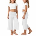 thumbnail image 1 of Girls Wide Leg Yoga Pants Pleated Waist Cropped Capri Stretchy Casual Lounge Trousers 4-14Y, 1 of 5