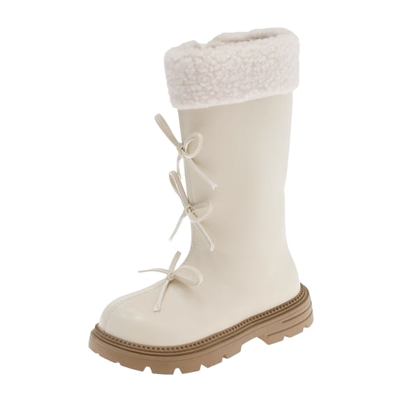 Girls Wide Toe Box Winter Boots Toddler Kids Cute Bows Comfortable Slip On Fleece Lined Knee High Snow BootiesBeige Size 10 Little Child
