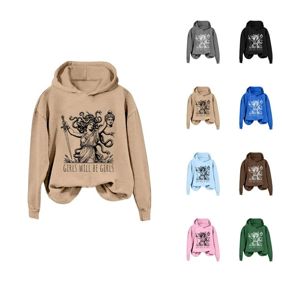 Girls Will Be Girls Halloween Hoodies for Women 2025 Vintage Witch Graphic Hoodie Sweatshirt Pullover Tops