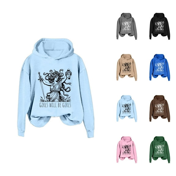 Girls Will Be Girls Halloween Hoodies for Women 2025 Vintage Witch Graphic Hoodie Sweatshirt Pullover Tops