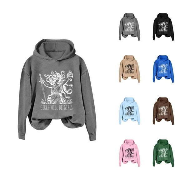 Girls Will Be Girls Halloween Hoodies for Women 2025 Vintage Witch Graphic Hoodie Sweatshirt Pullover Tops