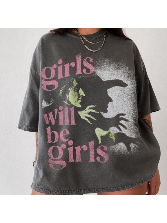 Girls Will Be Girls T-Shirt, Witchy Feminist Graphic Tee, Pink Goth Summerween Grunge Shirt