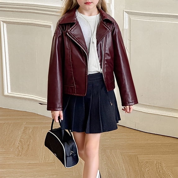 Girls Windproof Warm PU Leather Jacket Coat For Kids Stylish British Motorcycle Outerwear Toddler Girls Jacket And Functional Ages 2 10
