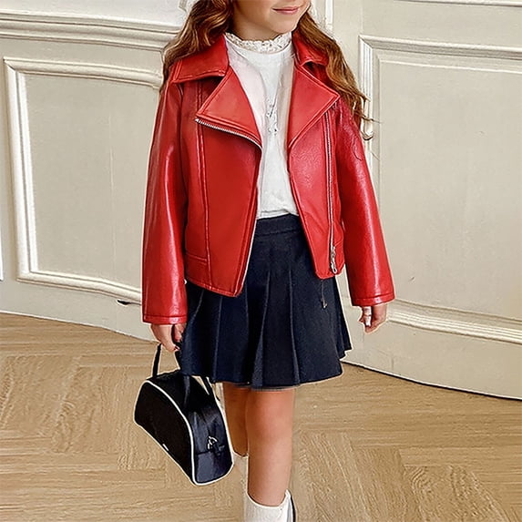 Girls Windproof Warm PU Leather Jacket Coat For Kids Stylish British Motorcycle Outerwear Toddler Girls Jacket And Functional Ages 2 10