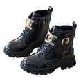 thumbnail image 1 of Girls Winter Ankle Boots Fashion Buckle Ankle Strap Lace up Side Zipper Waterproof Lug Sole Warm Kids Booties Black 9.5 Toddler, 1 of 6