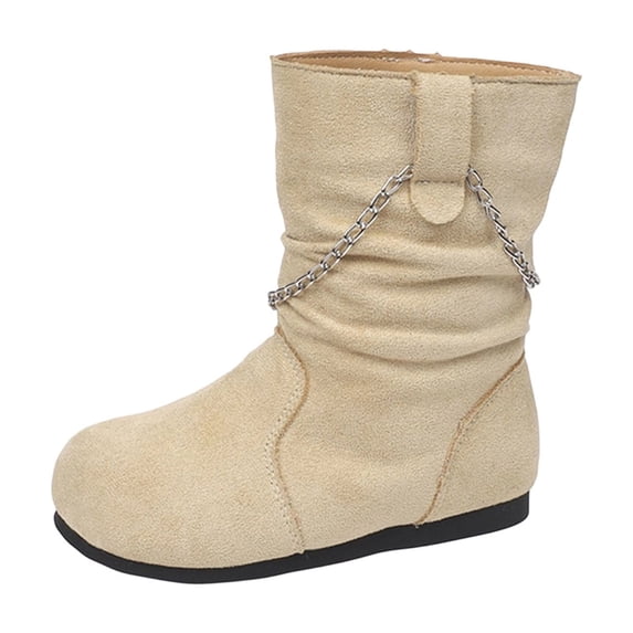 Girls Winter Boots Kids Snow Shoes Faux Suede Upper Fleece Lined Mid Calf Boot Pull-On Non Slip Outsole for Cold Outdoor Daily Wear