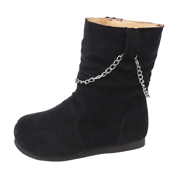 Girls Winter Boots Kids Snow Shoes Faux Suede Upper Fleece Lined Mid Calf Boot Pull-On Non Slip Outsole for Cold Outdoor Daily Wear