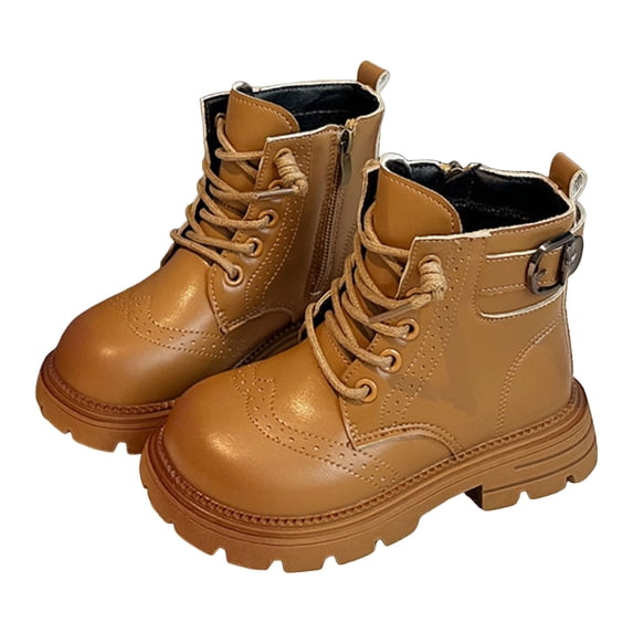Girls Winter Boots Retro Wingtip Leather Dress Oxford Shoes Booties Trendy Buckle Lace up Zipper Platform Ankle Boots 1 Big Kid Khaki