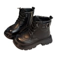 thumbnail image 1 of Girls Winter Boots Retro Wingtip Leather Dress Oxford Shoes Booties Trendy Buckle Lace up Zipper Platform Ankle Boots 10 Little Kid Black, 1 of 7